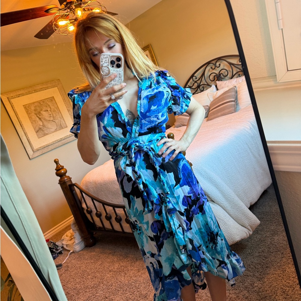 Blue Floral Wrap Dress Misa